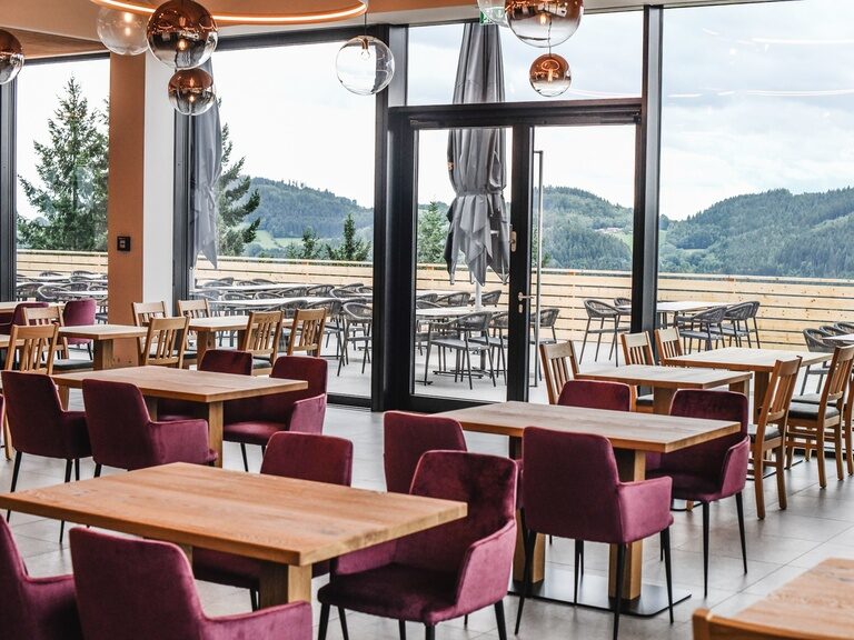 Der Ausblick aus dem Restaurant über den Erlebnispark "Edelwies" in Neukirchen.